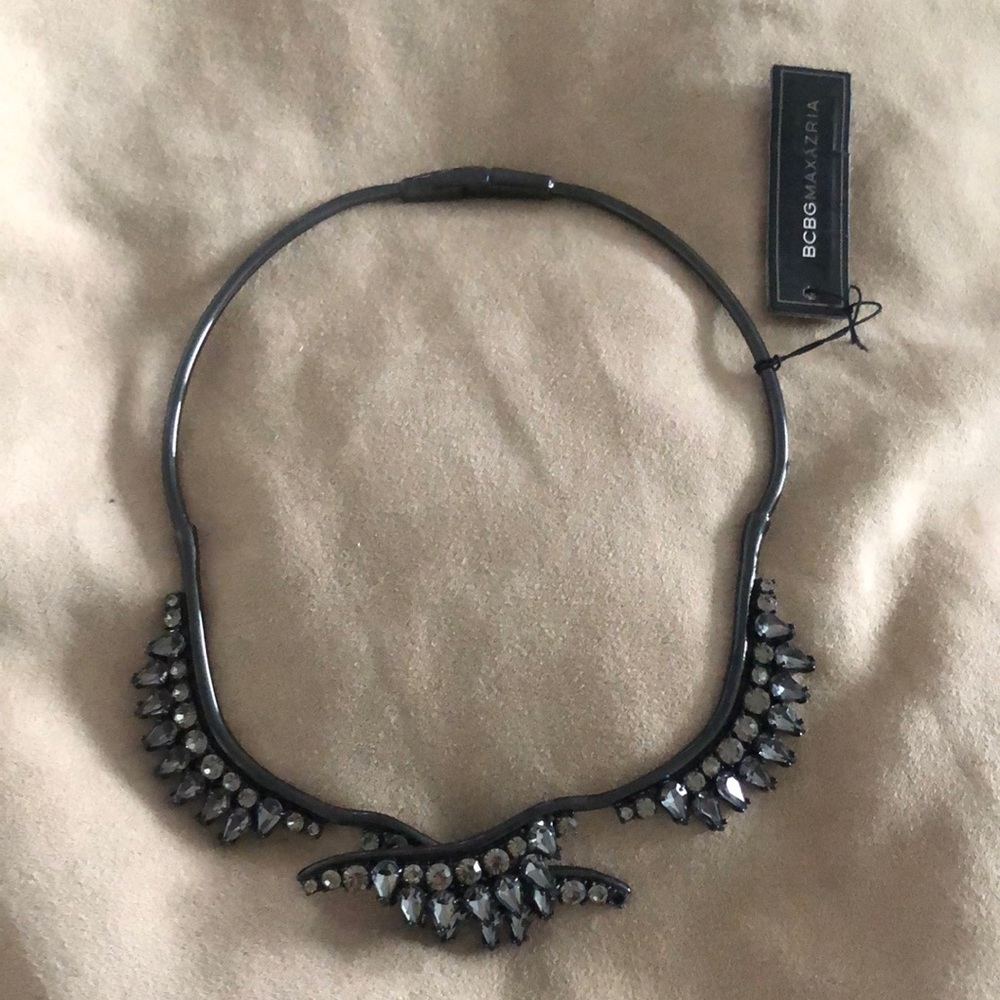 New NWT BCBGMAXAZRIA rhinestones choker collar necklace metal dark grey crystals